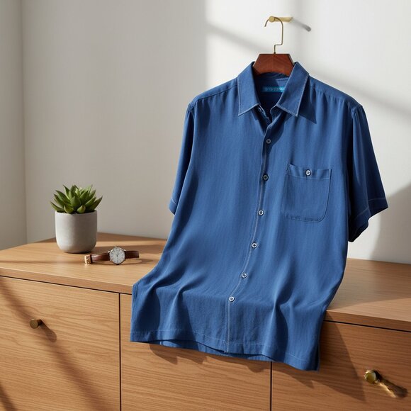 NWT Tori Richard Blue Button Down Shirt Small Embroidered Canoe - Picture 9 of 11